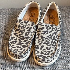 Hey Dude Black and Off White Cheerah Print Loafers